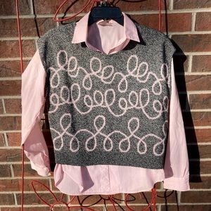 Vintage Shirt Accent 2-Pc Blouse and Sweater Vest M
